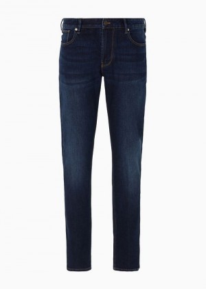 Emporio Armani J06 Slim-fit Vintage-effect Konfor-denim Jeans Lacivert Mavi | EA-SN58017