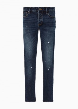Emporio Armani J75 Slim-fit Vintage-look Denim Jeans With Spots Koyu Mavi | EA-SN57947