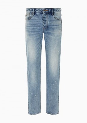 Emporio Armani J75 Slim-fit Vintage-look Denim Jeans With Spots Mavi | EA-SN57948