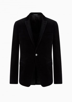 Emporio Armani Single-breasted Jacket In Velvet Siyah | EA-SN57781