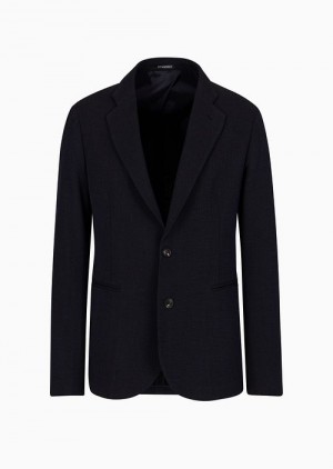 Emporio Armani Single-breasted Jacket In Smooth, Textured Viscose Lacivert Mavi | EA-SN57785
