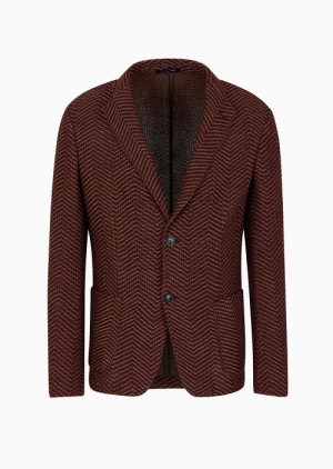 Emporio Armani Single-breasted Jacket In A Two-toned Yün Knit Kırmızı | EA-SN57801