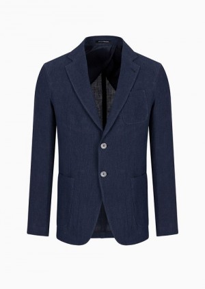 Emporio Armani Single-breasted Jacket In Faded Linen With A CrêPe Texture Siyah | EA-SN57811