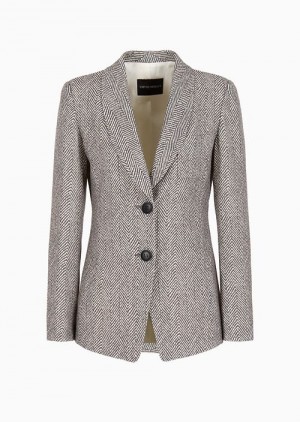 Emporio Armani Single-breasted Jacket In Technical Cady With An All-over Chevron Print Baskılı | EA-SN56435