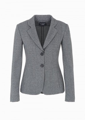 Emporio Armani Single-breasted Jacket In Recycled Jersey With Icon Asv Chevron Jacquard Motif Gri | EA-SN56450