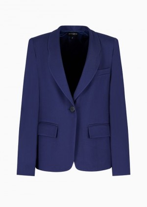Emporio Armani Single-breasted Jacket With Rounded Lapels In Twill Fabric Mavi | EA-SN56427