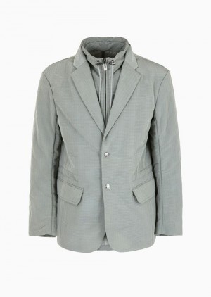 Emporio Armani Single-breasted Jacket With Full-zip Detachable Inner Panel In Hafif Naylon Seersucker Mavi | EA-SN57835