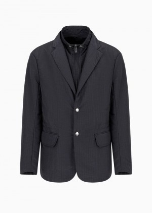 Emporio Armani Single-breasted Jacket With Full-zip Detachable Inner Panel In Hafif Naylon Seersucker Gri | EA-SN57836