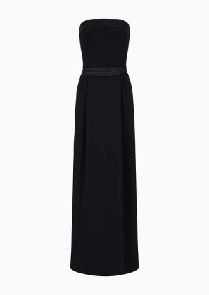 Emporio Armani Strapless Long Elbise In Technical CrêPe With Kapitone Details Siyah | EA-SN56549