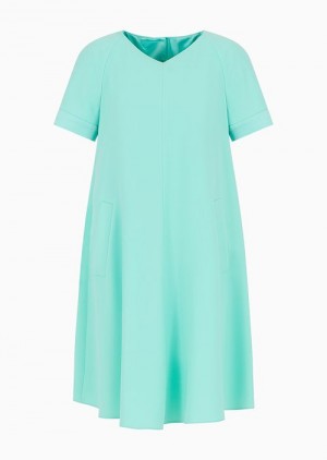 Emporio Armani Tech Cady Flared Elbise With Satin Insert Açık Yeşil | EA-SN56555