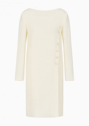 Emporio Armani Technical Cady Tunic Elbise With Satin Buttons Beyaz | EA-SN56565