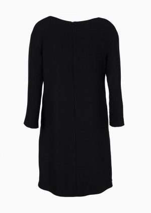 Emporio Armani Technical-cady Tunic Elbise With Oversized Ruffle Siyah | EA-SN56518