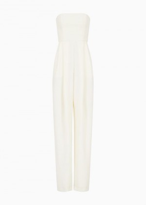 Emporio Armani Techno Cady Jumpsuit With Strapless Bodice In Ottoman Fabric Beyaz | EA-SN56564