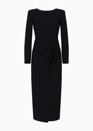 Emporio Armani Techno Cady Midi Elbise With Side Draping Siyah | EA-SN56547