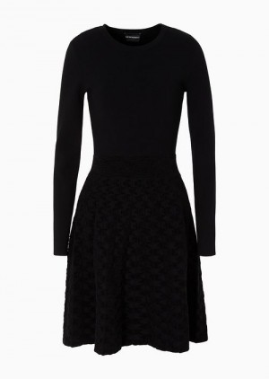 Emporio Armani Two-piece Effect Flared Elbise With A Jacquard Pattern Skirt Siyah | EA-SN56520